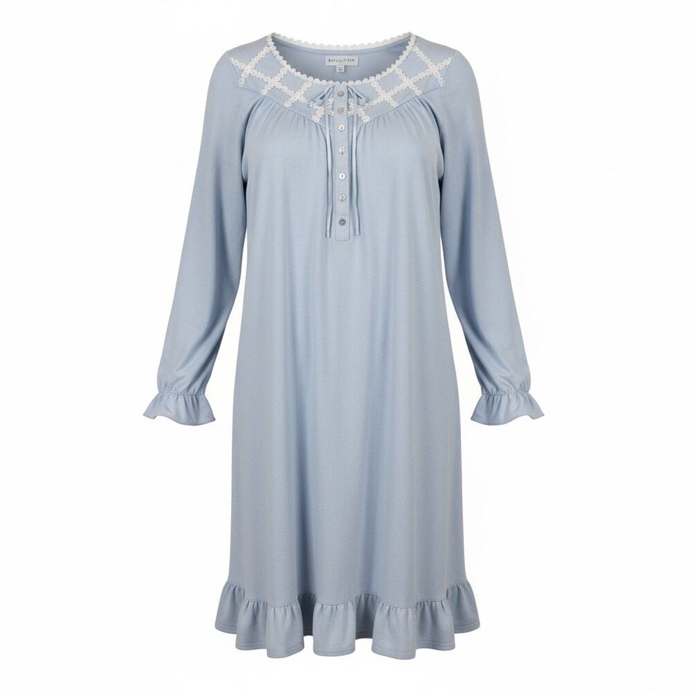 Eileen West Night Gown Pajama Womens Medium Long Sleeve Sweater‎ Knit Light Blue